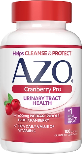 AZO Cranberry Pro Urinary Tract Health Supplement 600mg PACRAN, 1 Serving 1 Glass of Cranberry Juice, Sugar Free Cranberry Pills, Non-GMO 100 Softgels